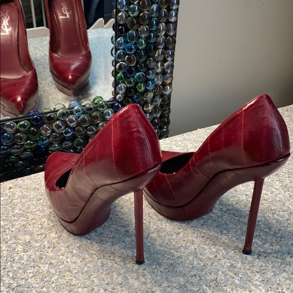 YSL Burgundy Leather Divine Platform Pumps Sz 38
